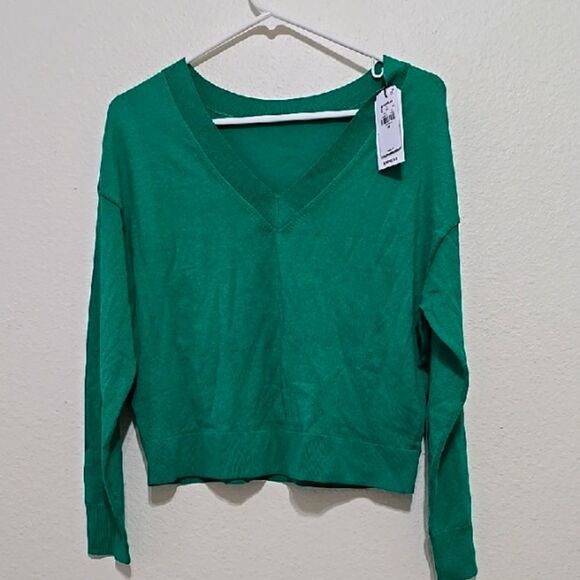Express Green V-Neck Women's Sweater Xs - Picture 1 of 8